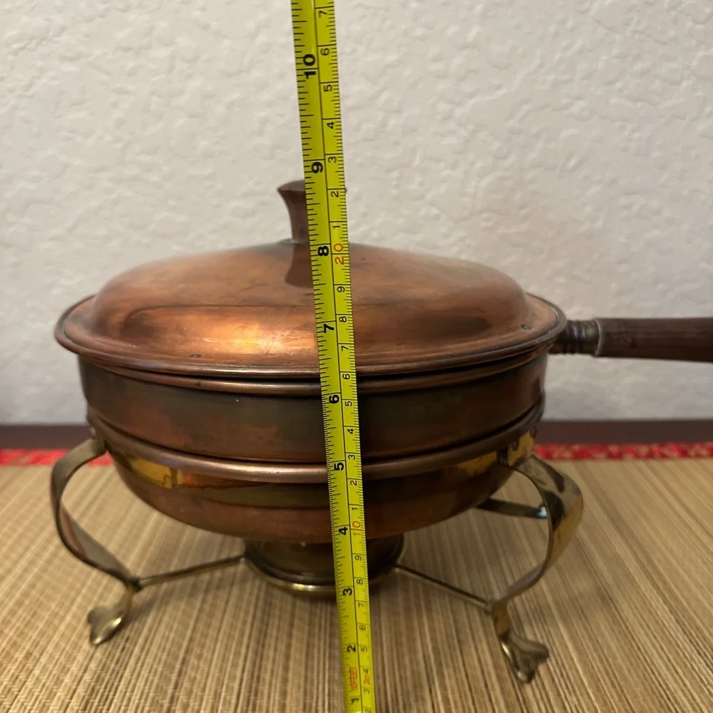 Copper & Brass Chafing Dish Wood Handle Made in Pescia Italy